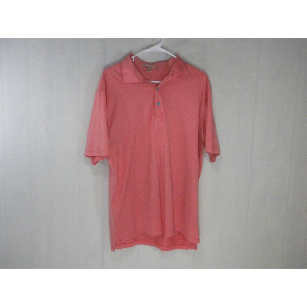 Peter Millar Polo Shirt Mens‎ L Pink Pinstriped Golf Cotton Knit Short Sleeve